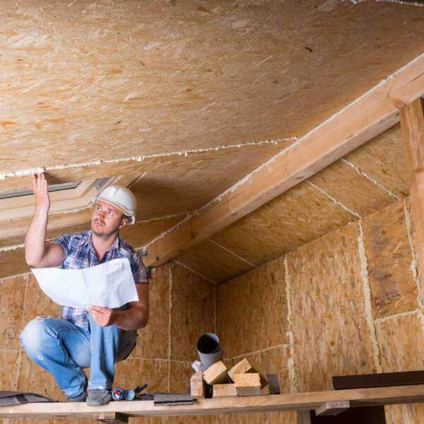 Builder Reading Plans Inside Unfinished Home